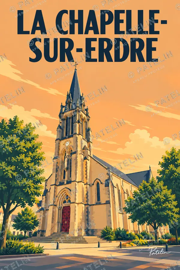 Illustration La Chapelle-sur-Erdre — L’église et son clocher, style Pop