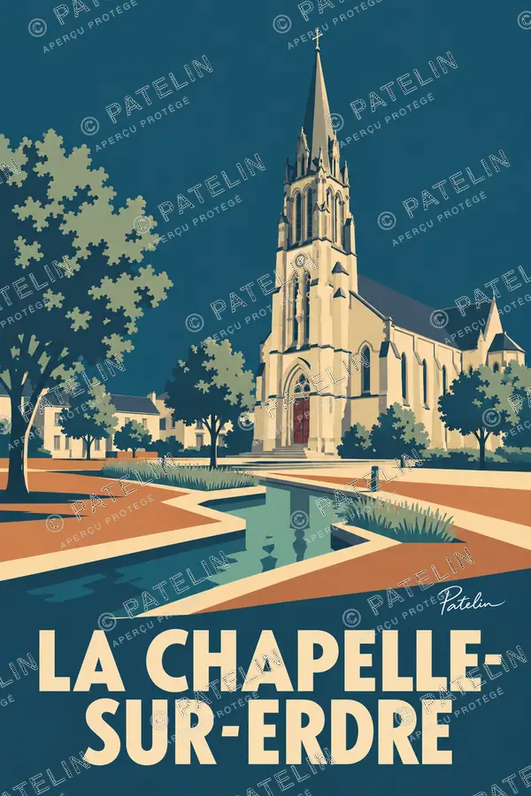 Illustration La Chapelle-sur-Erdre — L’église et sa place, style Minimal