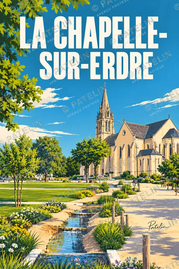 Illustration La Chapelle-sur-Erdre — L’église et sa place, style Pop