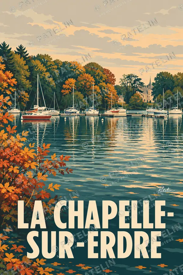 Illustration La Chapelle-sur-Erdre — Reflets au port de la Grimaudière, style Pop
