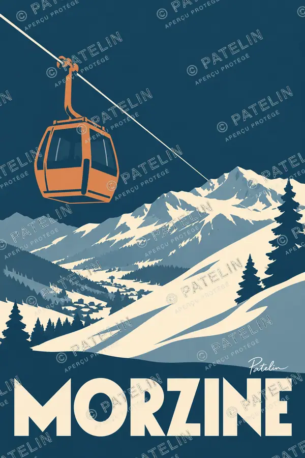 Illustration Morzine — La télécabine face aux sommets, style Minimal
