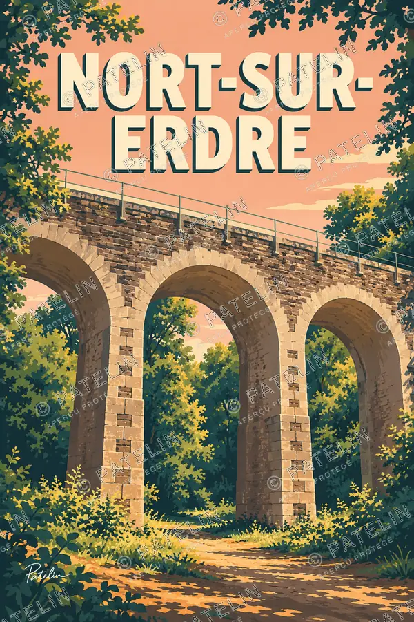 Illustration Nort-sur-Erdre — Les arcades dans la verdure, style Pop