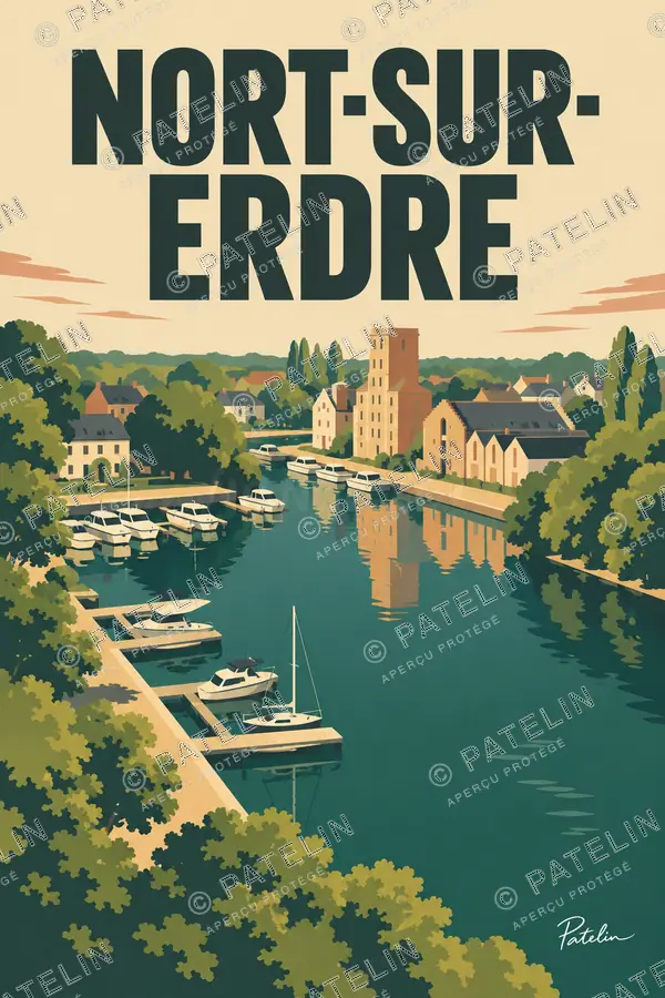 Illustration Nort-sur-Erdre — Reflets sur le bassin, style Minimal