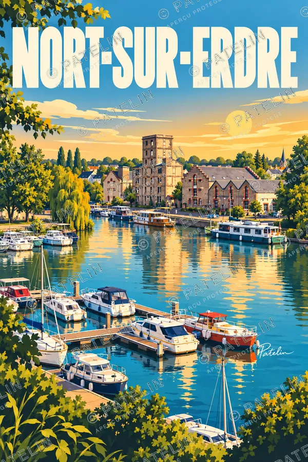 Illustration Nort-sur-Erdre — Reflets sur le bassin, style Pop