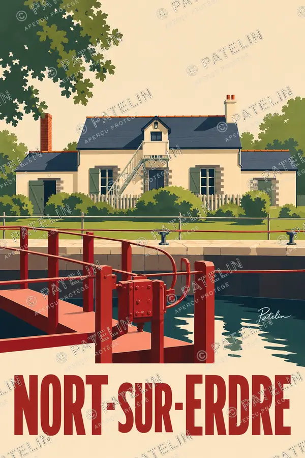 Illustration Nort-sur-Erdre — Les portes de l’écluse de Quiheix, style Minimal