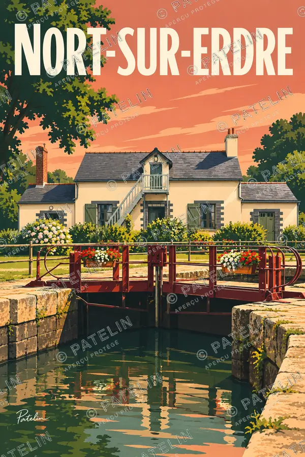 Illustration Nort-sur-Erdre — Les portes de l’écluse de Quiheix, style Pop
