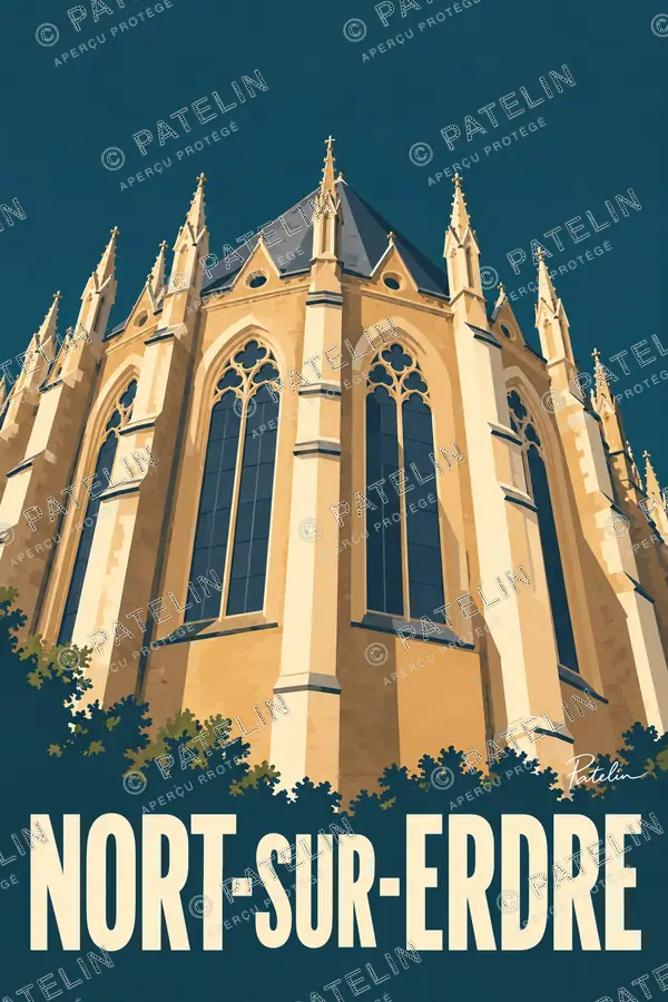 Illustration Nort-sur-Erdre — L’église dans la lumière, style Minimal