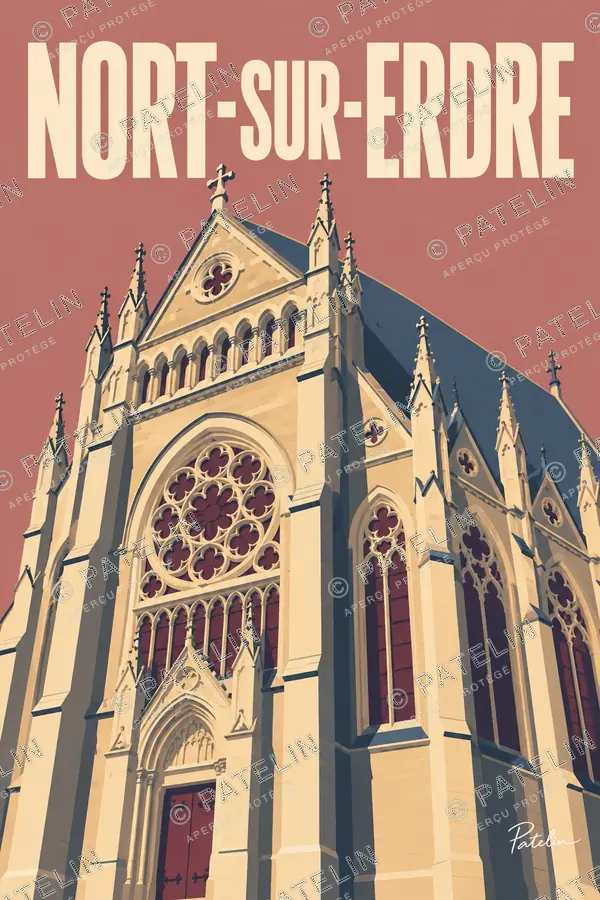 Illustration Nort-sur-Erdre — L’église et sa rosace, style Minimal