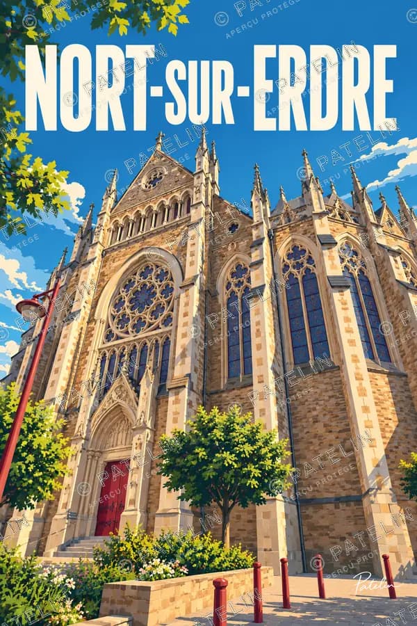 Illustration Nort-sur-Erdre — L’église et sa rosace, style Pop