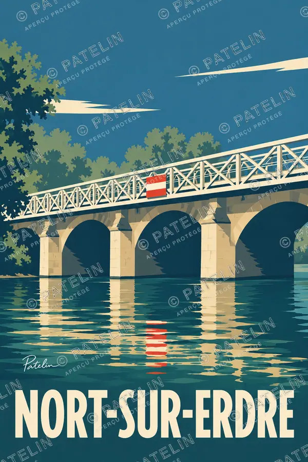 Illustration Nort-sur-Erdre — Le pont Saint-Georges et ses reflets, style Minimal