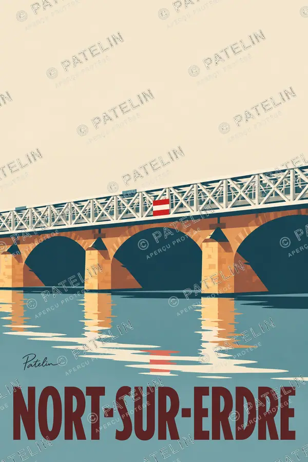 Illustration Nort-sur-Erdre — Le pont Saint-Georges sur l’Erdre, style Minimal