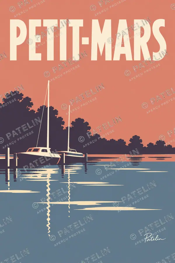 Illustration Petit-Mars — Le port au couchant, style Minimal