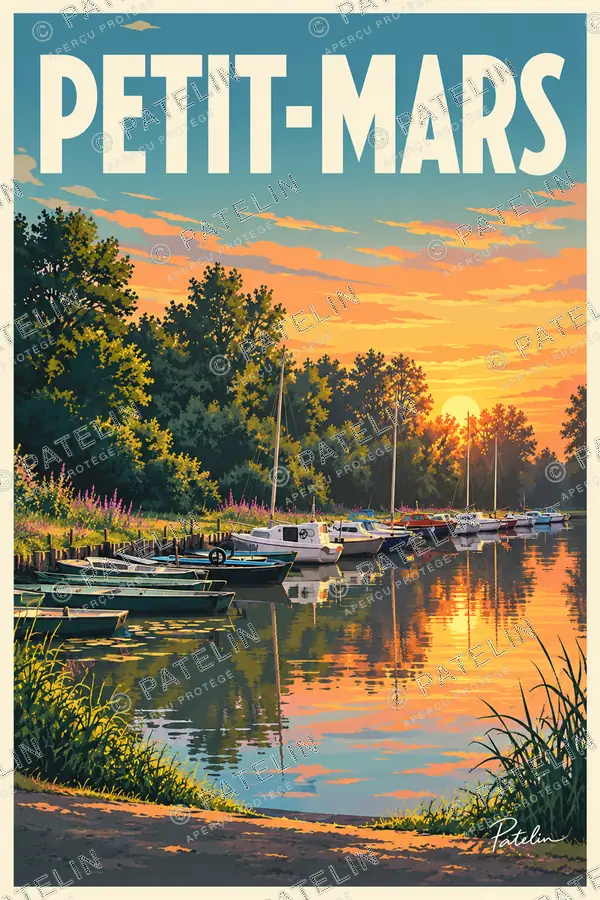 Illustration Petit-Mars — Le port au couchant, style Pop