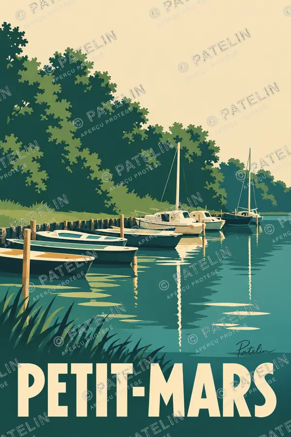 Illustration Petit-Mars — Les barques au port, style Minimal
