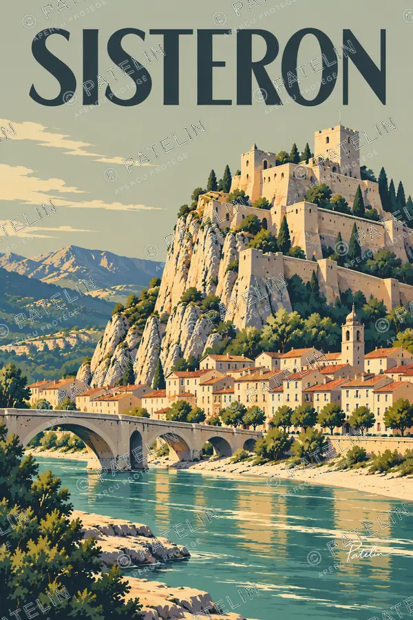 Illustration Sisteron — La citadelle et le pont sur la Durance, style Pop