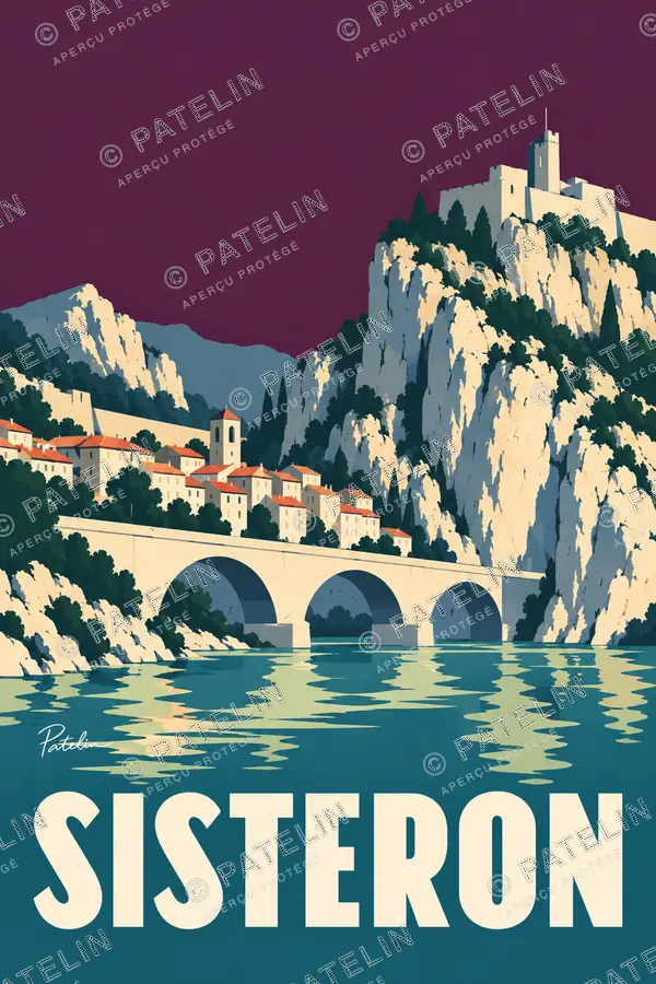 Illustration Sisteron — La citadelle et ses reflets, style Minimal