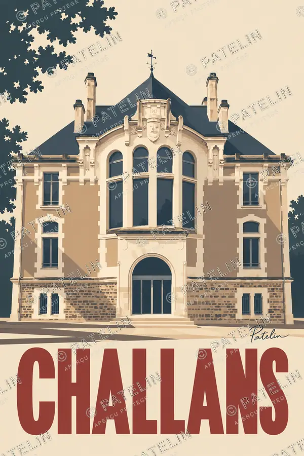 Illustration Challans — La façade de l’ancienne mairie, style Minimal