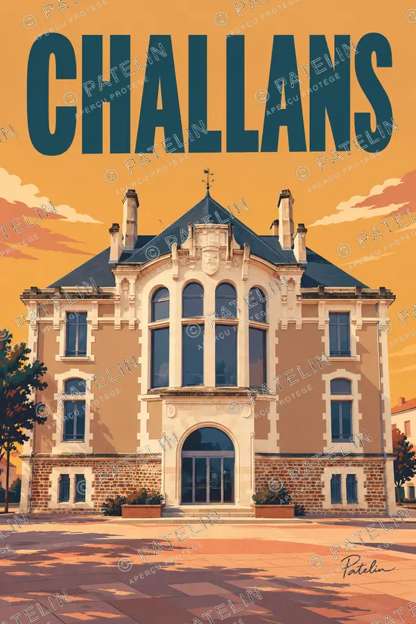 Illustration Challans — La façade de l’ancienne mairie, style Pop
