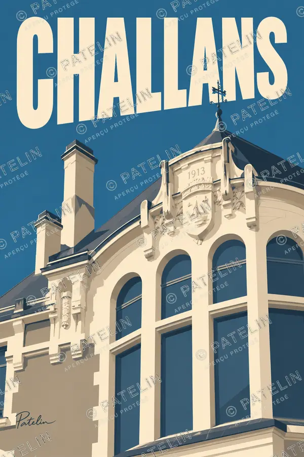 Illustration Challans — L’ancienne mairie en perspective, style Minimal