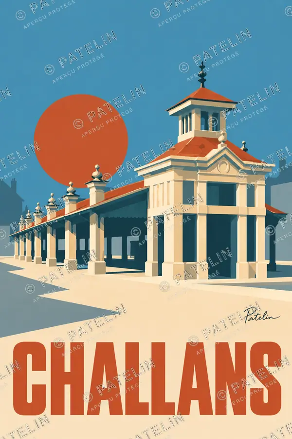 Illustration Challans — Les anciennes halles au soleil, style Minimal