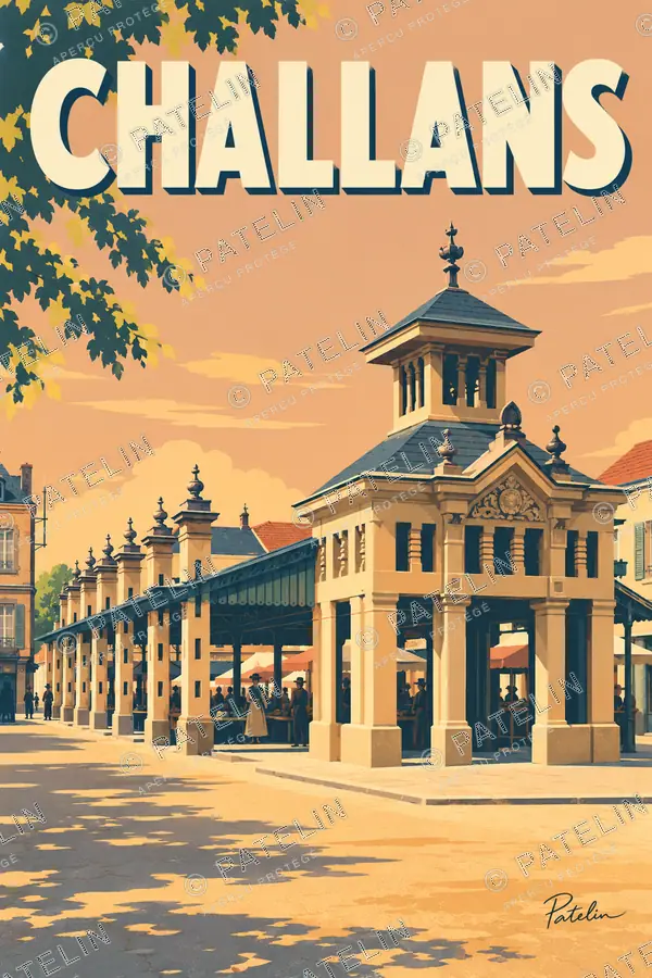 Illustration Challans — Les anciennes halles au soleil, style Pop