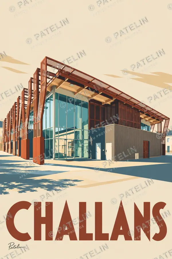 Illustration Challans — La façade des nouvelles halles, style Minimal
