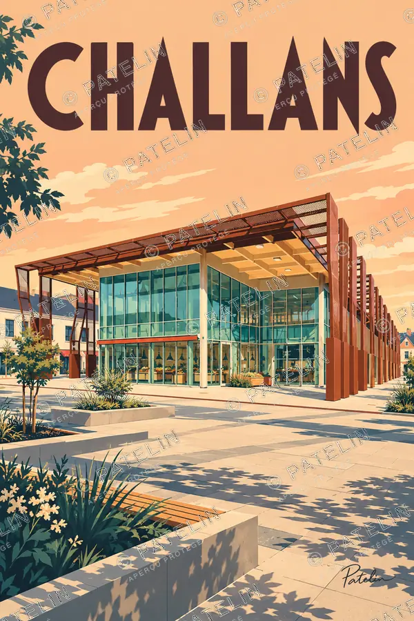 Illustration Challans — La façade des nouvelles halles, style Pop