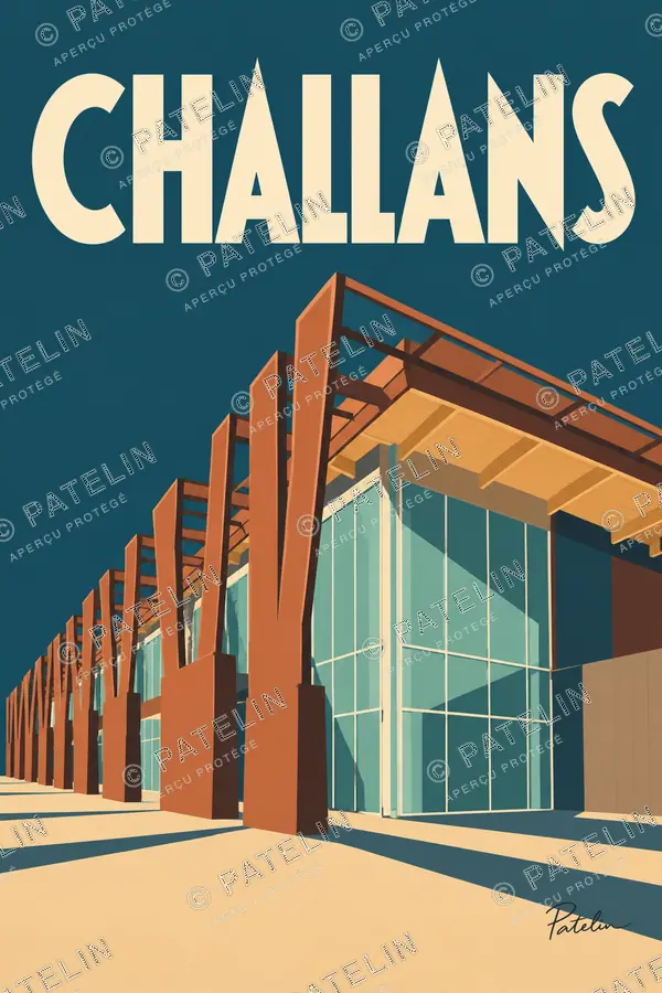Illustration Challans — Les nouvelles halles en perspective, style Minimal