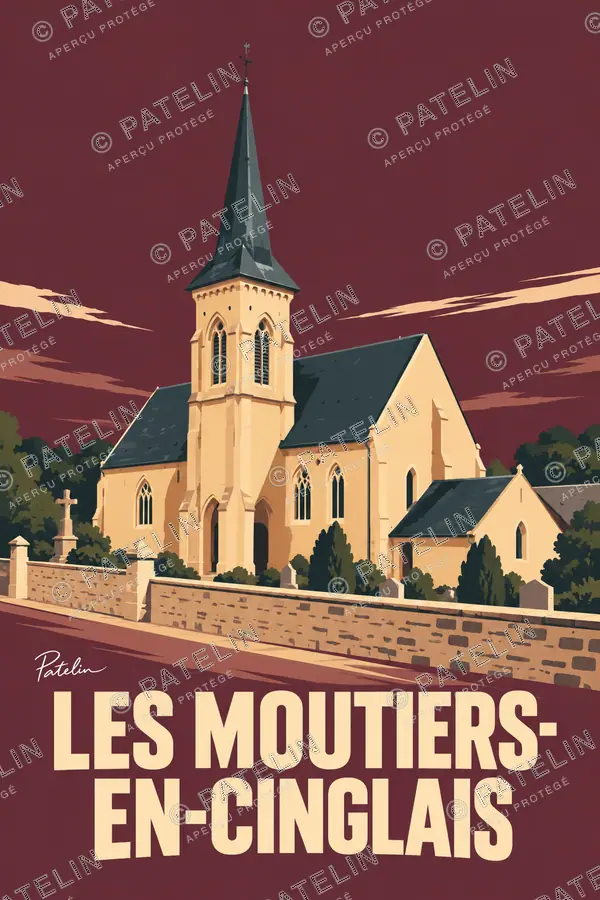 Illustration Les Moutiers-en-Cinglais — L’église — vue 1, style Minimal
