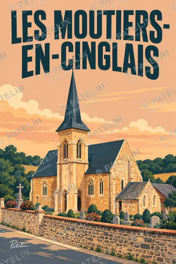 Illustration Les Moutiers-en-Cinglais — L’église — vue 1, style Pop