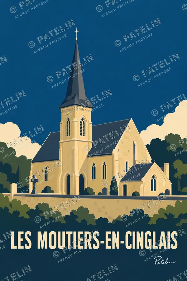 Illustration Les Moutiers-en-Cinglais — L’église — vue 2, style Minimal