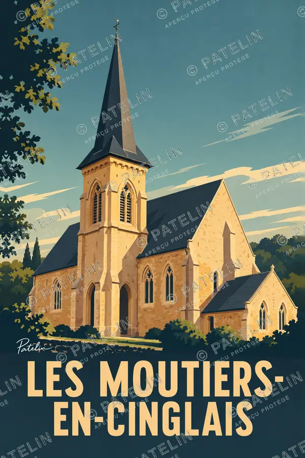 Illustration Les Moutiers-en-Cinglais — L’église — vue 2, style Pop