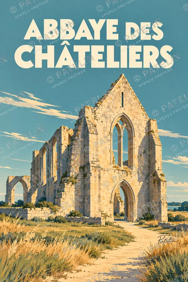 Illustration Île de Ré — L’abbaye des Châteliers — vue 1, style Pop