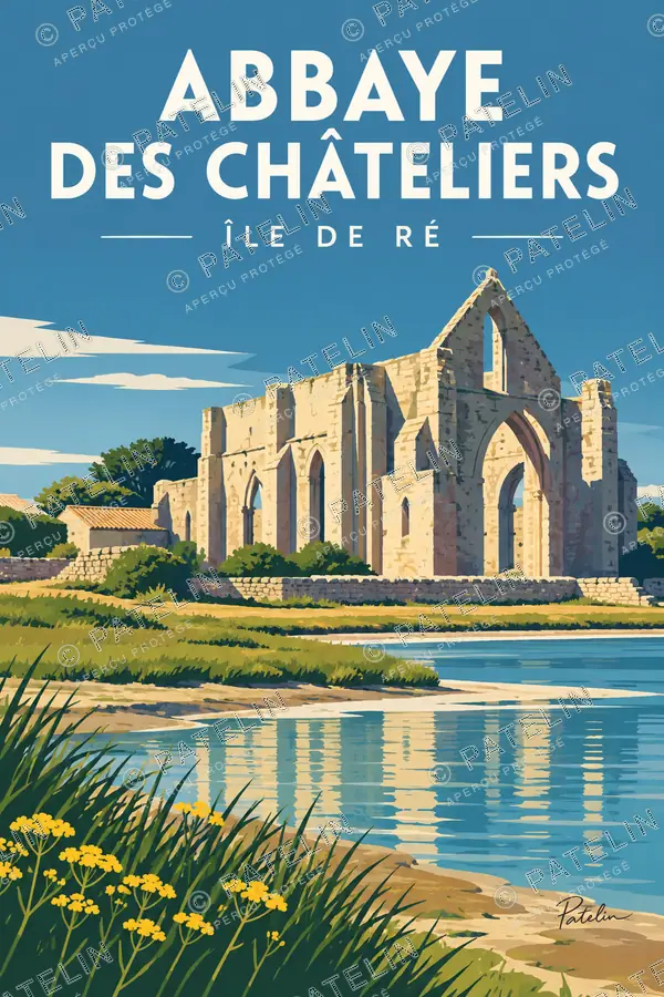 Illustration Île de Ré — L’abbaye des Châteliers — vue 2, style Pop