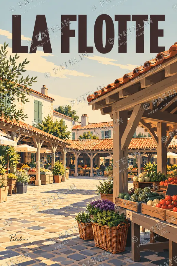 Illustration Île de Ré — La Flotte — vue 2, style Pop