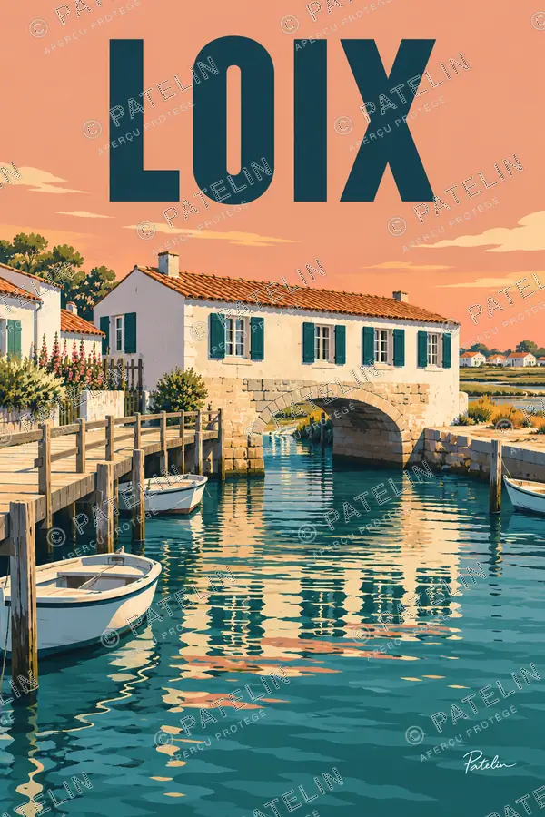 Illustration Île de Ré — Loix — vue 1, style Pop