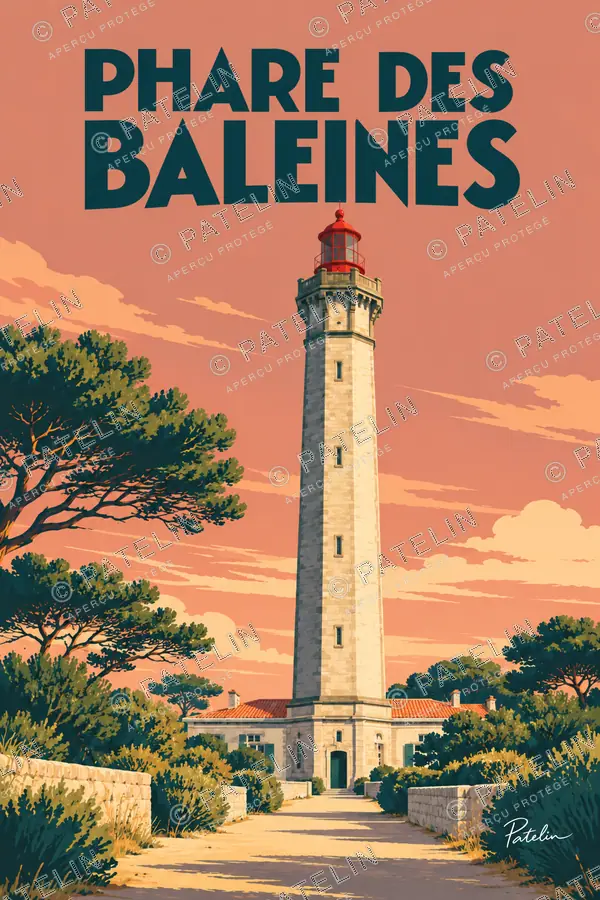 Illustration Île de Ré — Le phare des Baleines — vue 1, style Pop
