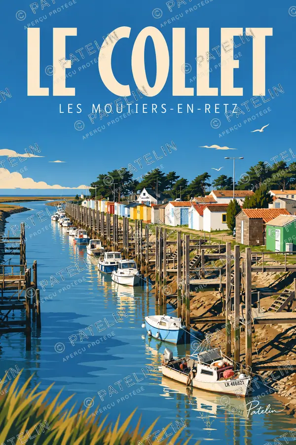 Illustration Les Moutiers-en-Retz — Le port du Collet — vue 2, style Pop