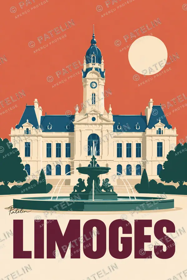 Illustration Limoges — L’hôtel de ville — vue 1, style Minimal