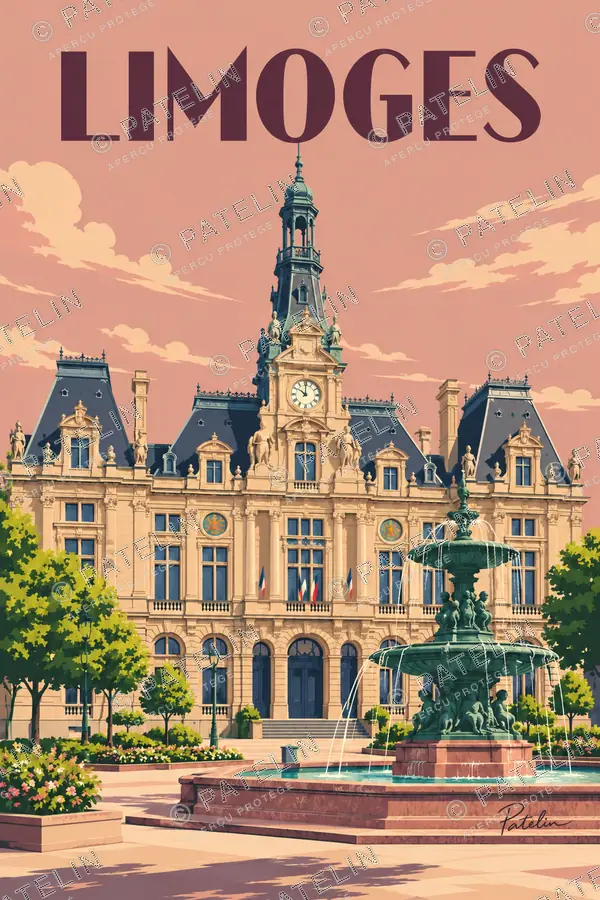 Illustration Limoges — L’hôtel de ville — vue 1, style Pop