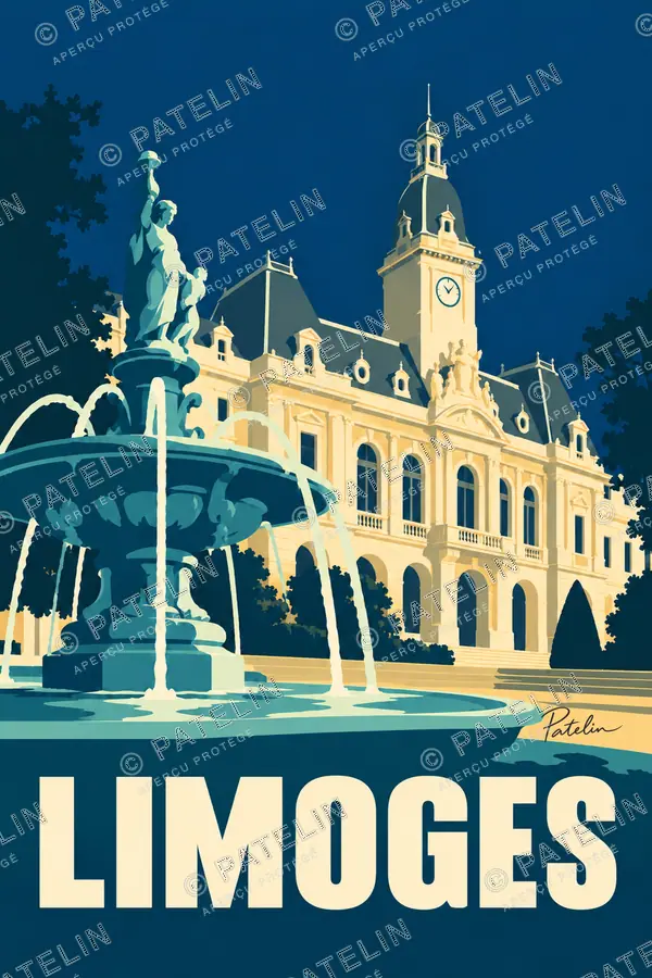Illustration Limoges — L’hôtel de ville — vue 2, style Minimal