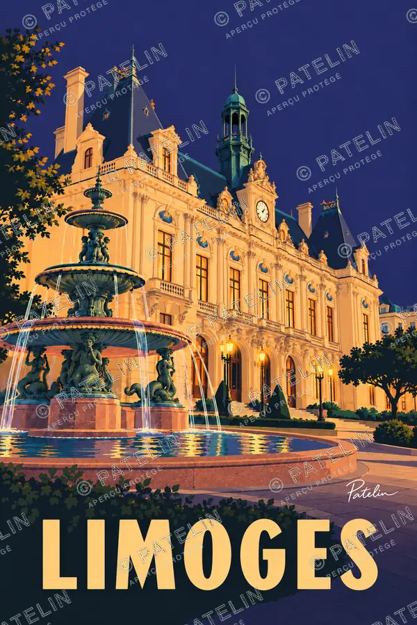 Illustration Limoges — L’hôtel de ville — vue 2, style Pop