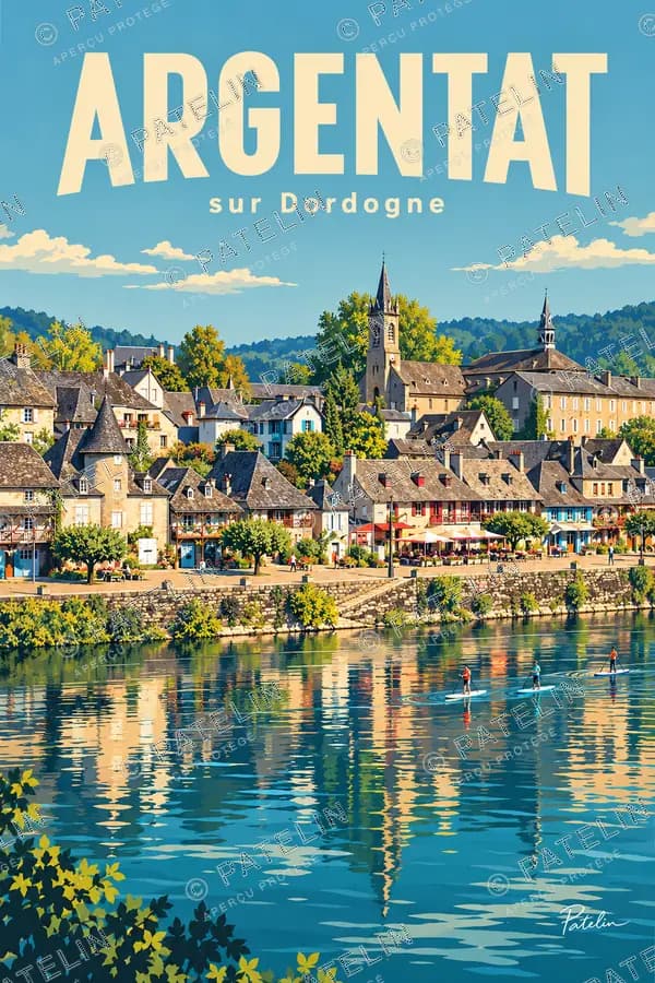 Illustration Argentat-sur-Dordogne — La rive dans la lumière, style Pop
