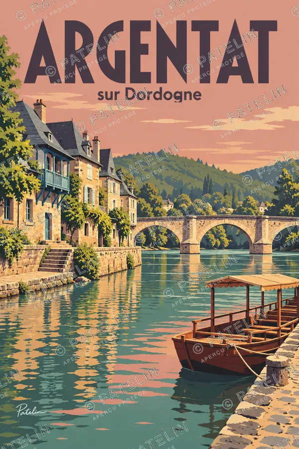 Illustration Argentat-sur-Dordogne — Le pont depuis les quais, style Pop