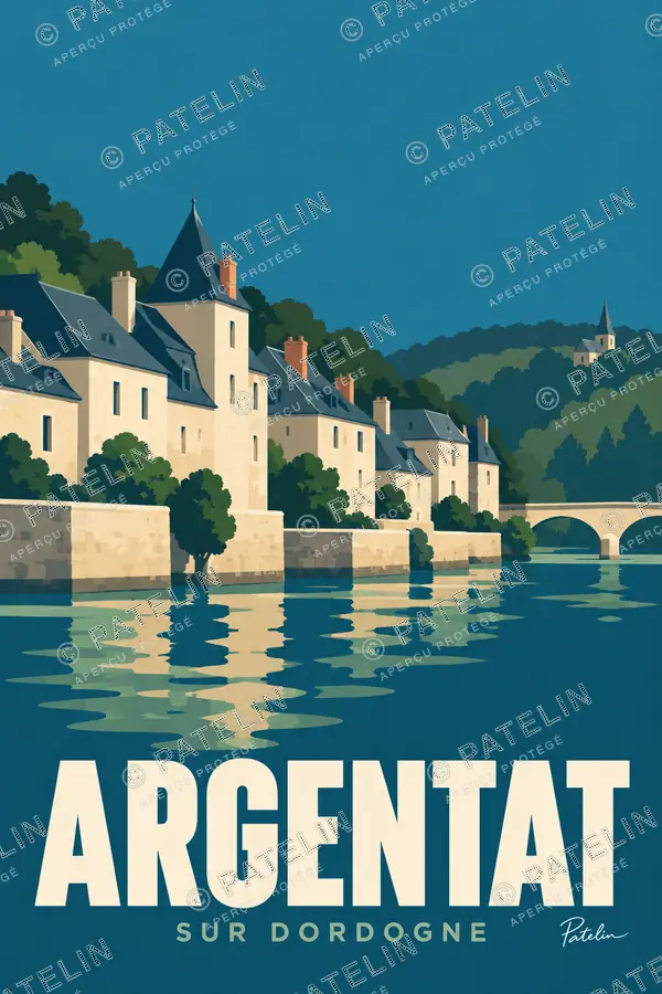 Illustration Argentat-sur-Dordogne — Les quais et leurs reflets, style Minimal