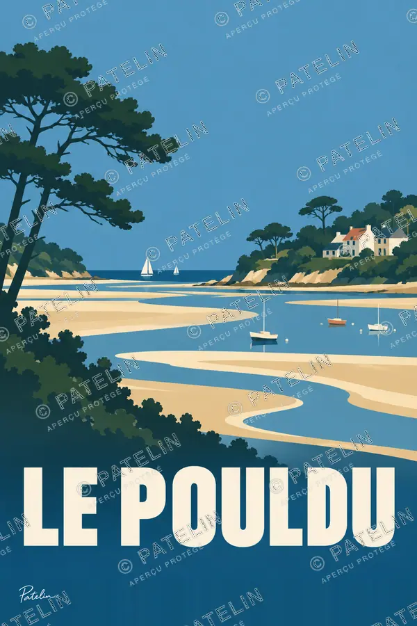 Illustration Le Pouldu — L’estuaire et les voiles, style Minimal