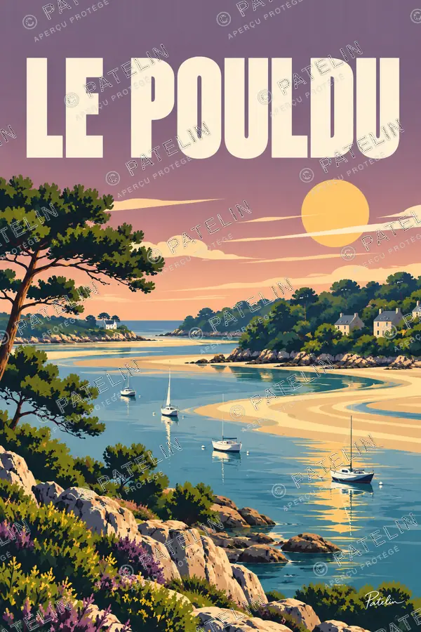 Illustration Le Pouldu — L’estuaire au soleil couchant, style Pop