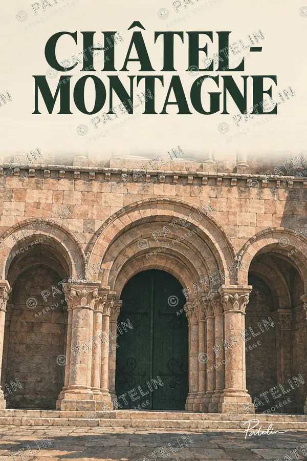 Illustration Châtel-Montagne — Les arcades de l’église romane, style Minimal