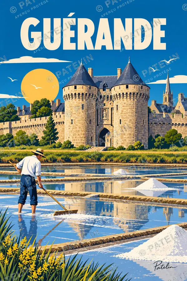 Illustration Guérande — Les remparts et les salines, style Pop