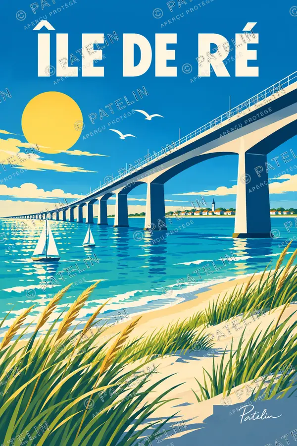 Illustration Île de Ré — Le pont et les voiliers, style Pop